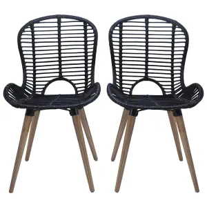 Berkfield Dining Chairs 4 pcs Black Natural Rattan