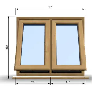 995mm (W) x 895mm (H) Wooden Stormproof Window - 2 Opening Windows (Opening from Bottom) - Toughened Safety Glass