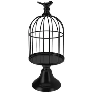 URBNLIVING 30cm Height 2 Pcs Black Metal Wire Bird Cage Tealight Pillar Candle Stand Holder