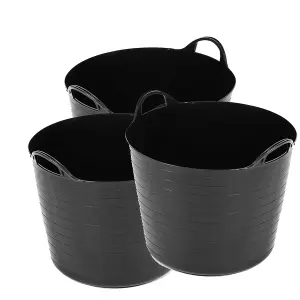 3x 40 Litres Strong Large Flexi Storage Tub Rubble Container With Handles For Home & Garden