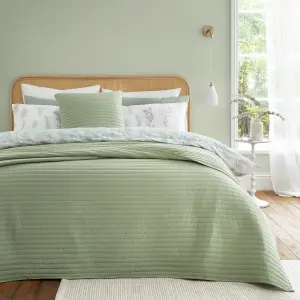 Bianca Fine Linens Bedroom Quilted Lines 220x230cm Bedspread Sage Green