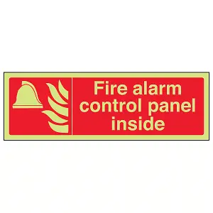 Fire Alarm Control Panel Inside Fire Safety Sign - Glow in Dark 300x100mm (x3)