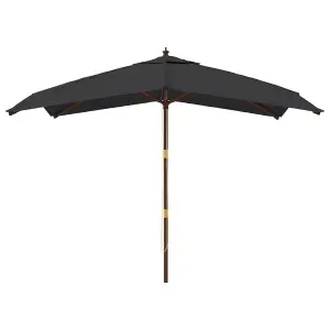 Berkfield Garden Parasol with Wooden Pole Black 300x300x273 cm