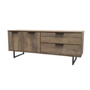 Fuji 2 Drawer 2 Door Wide Sideboard in Vintage Oak (Ready Assembled)