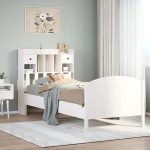 Berkfield Bookcase Bed without Mattress White 90x200cm Solid Wood Pine