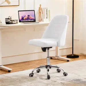 Yaheetech Armless Adjustable Desk Chair with Rolling Wheels - White / Faux Leather