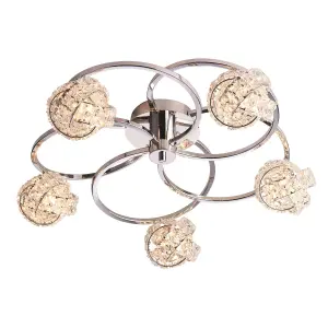 Luminosa Talia 5 Light Semi flush Chrome, Crystal (K5) Glass, G9