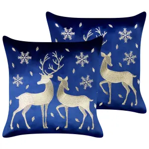 Set of 2 Cushions MERINGUE Velvet 45 x 45 cm Animal Embroidery Dark Blue