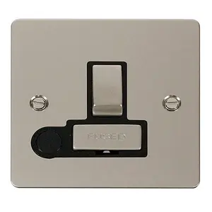 Flat Plate Pearl Nickel 13A Fused Ingot Connection Unit Switched With Flex - Black Trim - SE Home