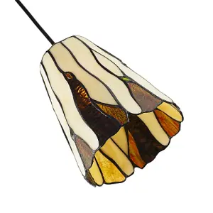 Traditional Amber Stained Glass Tiffany Pendant Light Shade with Coloured Gems