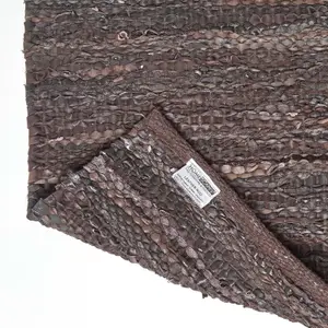 Homescapes Denver Leather Woven Rug Brown, 66 x 200 cm