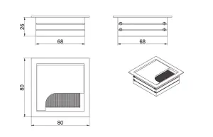 Metal desk cable grommet - 80x80 mm - aluminium - square