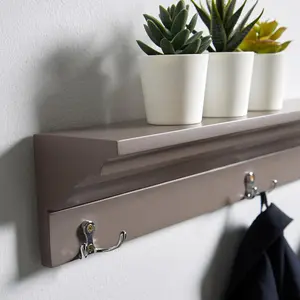 Makhzane Irregular Floating Shelf with Hooks Grey