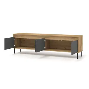 Spacious Oak Golden & Basalt TV Cabinet with Push-To-Open Doors W192cm H56cm D40cm for Modern Entertainment Areas