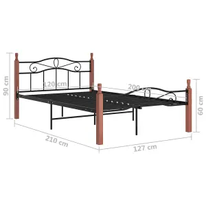 Berkfield Bed Frame Black Metal and Solid Oak Wood 120x200 cm