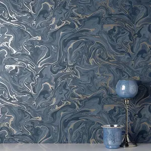 Fine Decor Marble Suave Navy / Metallic Gold Flat & Smooth Wallpaper FD43055