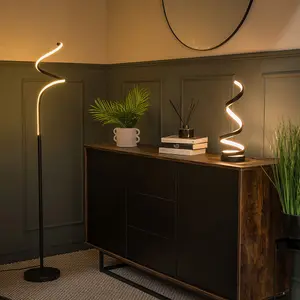 ValueLights Palmer Black Single Spiral Twist Floor Lamp Integrated LED Standing Light Living Room Lounge Lighting