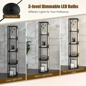 Costway Floor Lamp with Shelves Tall standing Light with 3-Levet Dimmable LED Bulbs