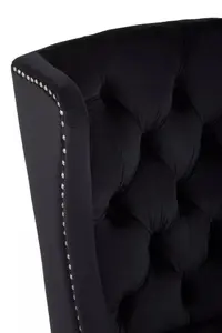 Interiors by Premier Black Buttoned Velvet Dining Chairs, Velvet Upholstered Chair with Wooden Legs, Accent Chair for Living Room