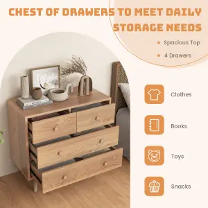 COSTWAY 4-Drawer Dresser Chest Wooden Storage Drawer Cabinet Modern Beside Table