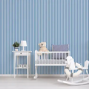 Galerie Just 4 Kids 2 Blue White Regency Stripe Smooth Wallpaper