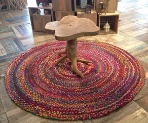 SUNDAR Round Multicolour Rug Ethical Source with Recycled Fabric 90 cm Diameter