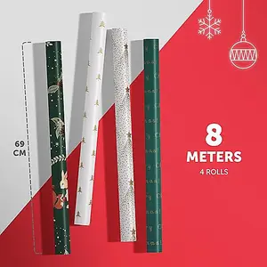 Kraft & Co 4 Pack 69cm x 8M of Gift Christmas Wrapping Paper