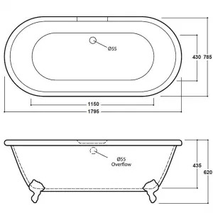 Luxury Traditional 1795mm Double Ended Bath