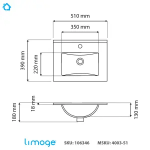 4003 Ceramic 50cm x 40cm Thin-Edge Inset Basin with Deep Scoop