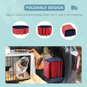 PawHut Pet Pool Swimming Bath Portable Cat Dog Foldable Puppy Bathtub Dia100 x 30H- Red