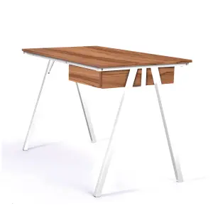 Nautilus Designs Walnut Computer Desk with White Frame & Suspended Underdesk Drawer