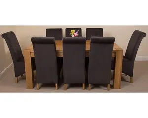 Kuba 180 x 90 cm Chunky Oak Dining Table and 8 Chairs Dining Set with Montana Black Fabric Chairs