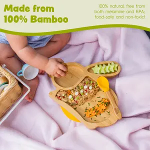 Bamboo Rabbit Baby Weaning Plate & Fork Set - Beige