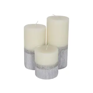 Pillar Candle Set of 3 Silver & White Two Tone Candles by Laeto Ageless Aromatherapy - FREE DELIVERY INCLUDED