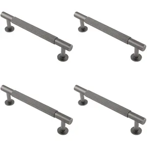 4 PACK - Reeded Lined Bar Door Pull Handle - 158mm x 13mm - 128mm Centres - Anthracite