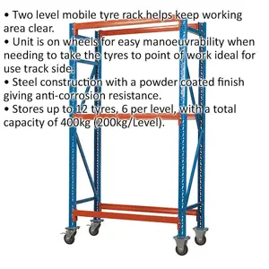 Heavy-Duty Mobile Tyre Rack with Wheels - 400kg Capacity