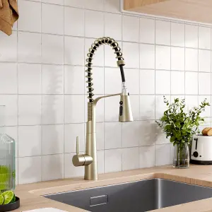 Pre-rinse Pull Down Gold Kitchen Faucet 304 Stainless Steel and Brass