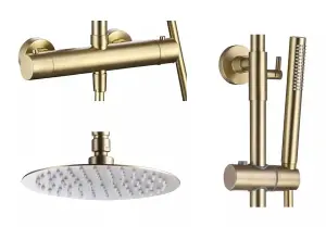 Aquarius RainLux Cool Touch Exposed Adjustable Height Round Shower Brushed Brass