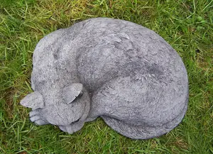 Cute Curled Up Cat Stone Garden Ornament