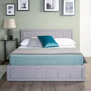 Side Lifting Grey Upholstered Double Ottoman Bed Frame