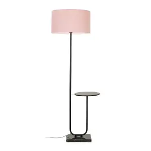 ValueLights Tavel Matte Black Floor Lamp with Table and Pink Shade