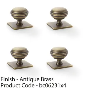 4 PACK - Classic Round Cabinet Door Knob & Matching Backplate - Antique Brass 34mm Handle