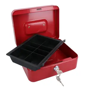 8" Petty Cash Box Money Coin Tin Deposit Security Safe Organiser 2 Keys Red