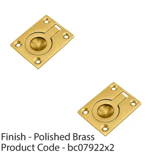 2 PACK - Flush Ring Recessed Pull Handle 63 x 50mm 12mm Depth Polished Brass Sliding Door