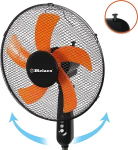 Belaco 16" Stand Fan - 5 Blade - Black / Orange