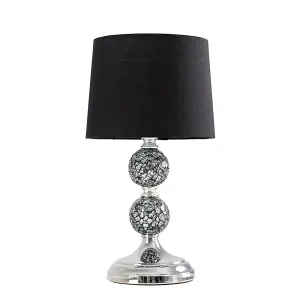 ValueLights Harmony Pair of Modern Decorative Chrome and Mosaic Crackle Glass Table Lamps with Black Shade