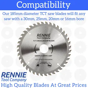 185mm x 40T TCT Circular Wood Saw Blade. Fits Evolution Bosch Makita Ryobi Dewalt Circular Saws Etc