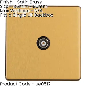 1 Gang Single TV Coaxial Aerial Socket SCREWLESS SATIN BRASS Female Wall Plate