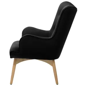 Wingback Chair VEJLE with Footstool Velvet Black