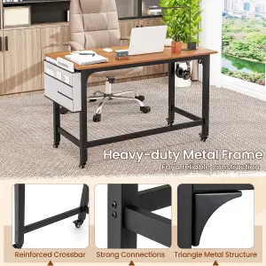 COSTWAY Mobile Computer Desk 120cm Home Office Desk w/ Lockable Wheels